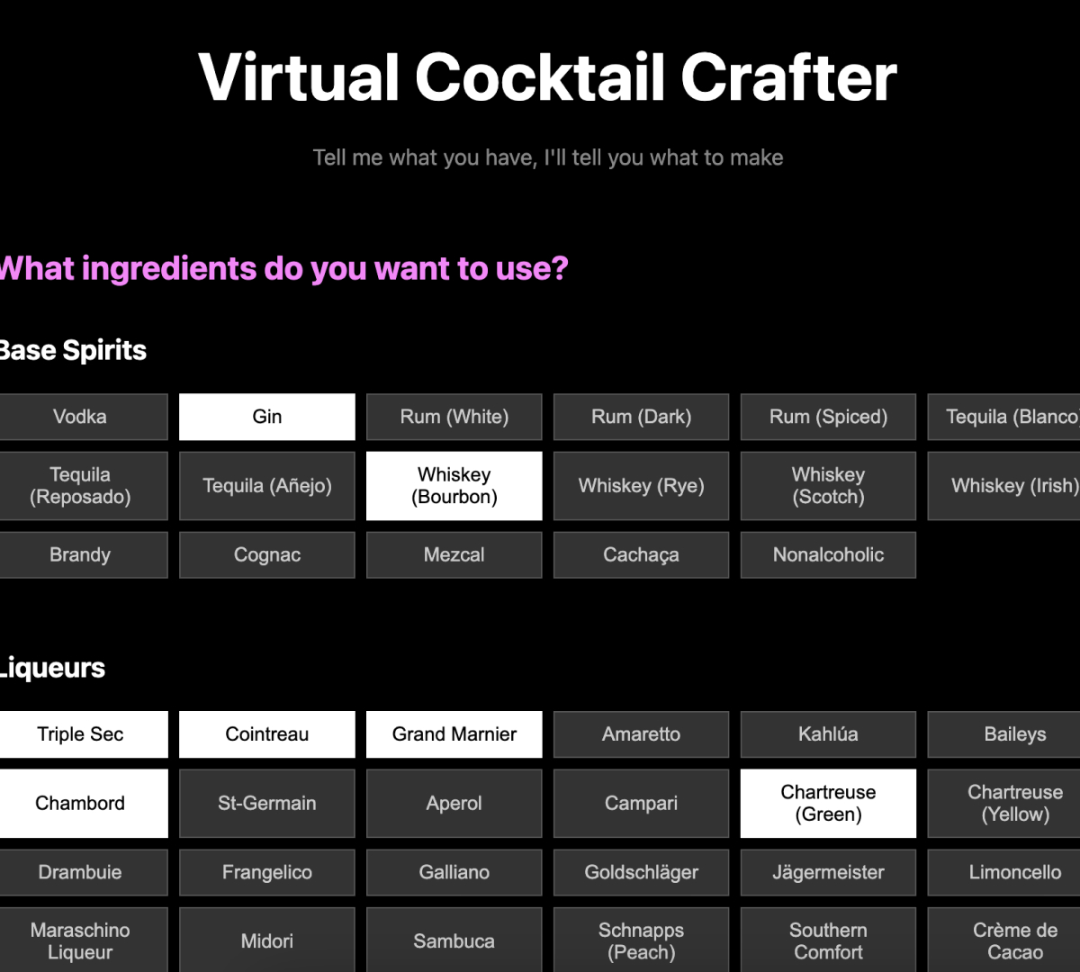 AI Powered Virtual Cocktail Crafter screenshot