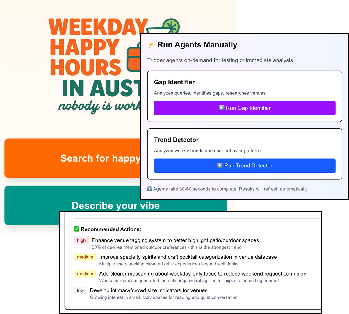 AI Powered Weekday Hapy Hour Tracker - Vibes Over Everything screenshot