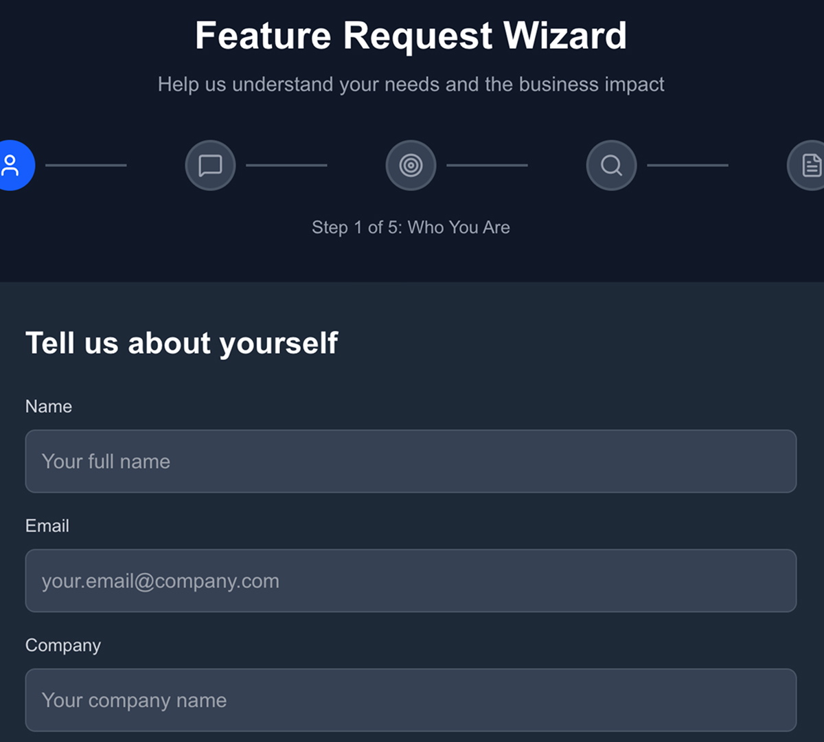 AI Powered Dynamic Feature Request Form screenshot